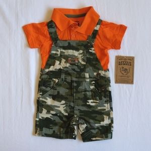 NEW little rebels 2 piece camo overalls shorts outfit matching set 12 months boy